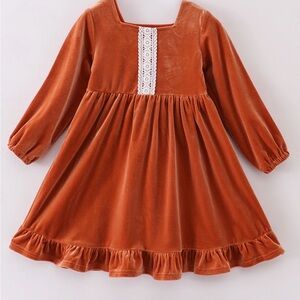 Orange Velvet Kids Dress